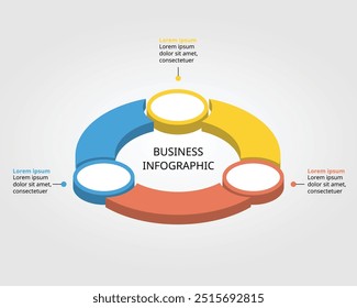 Plantilla de gráfico circular de línea de tiempo para infografía para presentación de 3 elementos