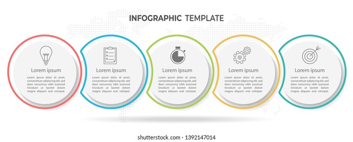 Timeline circle infographic  template 5 options or steps.