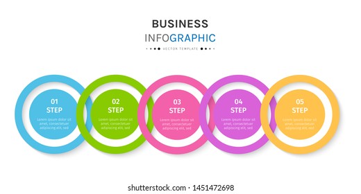 Timeline circle infographic template with 5 options or steps, round process diagram template. Circle chart for infographics. Can be used for graph, presentation, report, step options, web design.