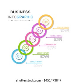 Timeline circle infographic template with 5 options or steps, round process diagram template. Circle chart for infographics. Can be used for graph, presentation, report, step options, web design.