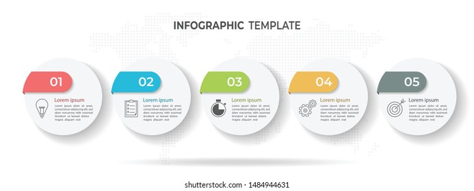 Timeline circle infographic  template 5 options or steps.