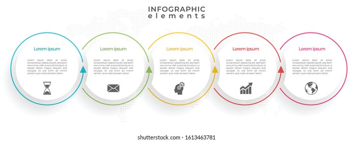 Timeline circle infographic template 5 options.