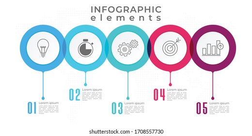 Timeline circle infographic  template 5 options or steps.