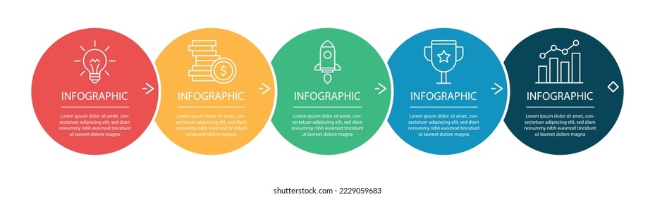 Timeline circle infographic template 5 options or steps. Vector.