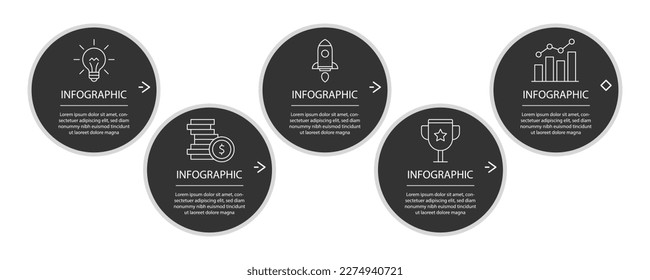 Timeline circle infographic template 5 options or steps. Vector illustration.