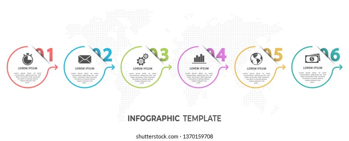 Timeline circle infographic  template 6 options or steps.