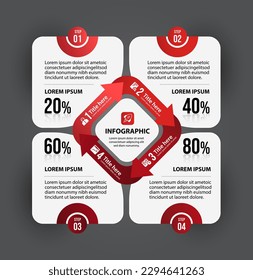 Timeline Circle infographics design can be used for workflow layout, diagram, report, web design. Business concept with 4 options or steps and processes. Red color theme