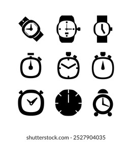 Línea de tiempo y conjunto de iconos de reloj. Reloj, reloj inteligente, entrega rápida, reloj de pared, alarma.