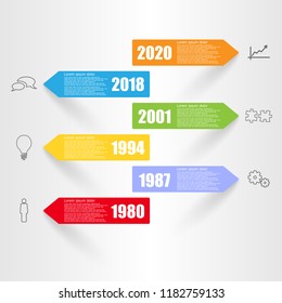 Timeline with color arrows and shadow spatial vector graphic