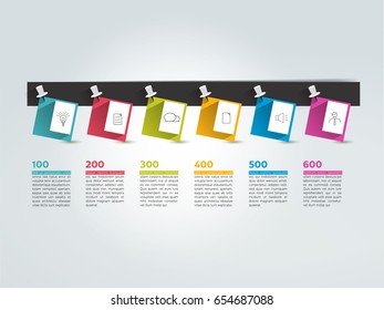 Timeline. Color memory stickers with text fields and numbers. Vector.