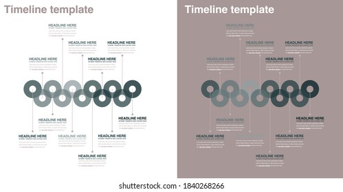 Timeline colored template with circles on a horizontal time line.