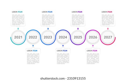 Timeline company history 7th-anniversary line wave. Business templates for presentations. Vector illustration.