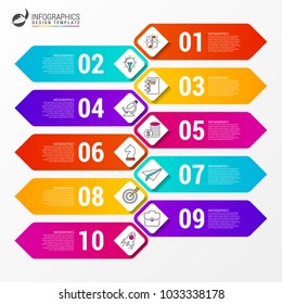 Timeline concept. Infographic design template with 10 steps. Vector illustration