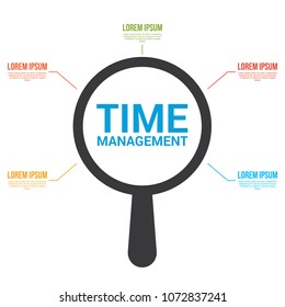 Timeline Concept: Magnifying Optical Glass With Words Time Management. Vector illustration