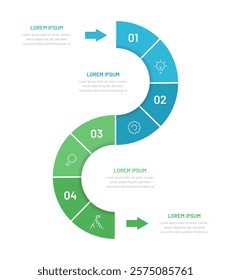 A timeline consisting of 4 stages, options, and steps to reflect project execution. A template for presentations, reports, websites, and slides. Vertical location