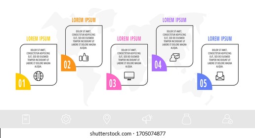 Plantilla de infografía lineal de diseño creativo de línea de tiempo. Ilustración vectorial de negocio con 5 opciones. Se puede utilizar para diagramas de procesos, presentaciones, gráficos de información, banner, diagrama de flujo, presentación