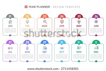 Timeline Creator infographic template. 12 months timeline journey, 1 year calendar infographics design template. presentation graph. Business concept with 12 options or steps, vector illustration.
