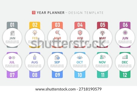 Timeline Creator infographic template. 12 months timeline journey, 1 year calendar infographics design template. presentation graph. Business concept with 12 options or steps, vector illustration.