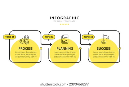 Timeline Creator infographic template. 3 Step timeline journey, calendar Flat simple infographics yellow design template. presentation graph. Business concept with 3 options, vector illustration.