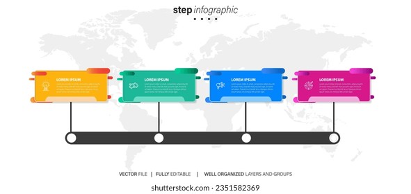 Infografik-Vorlage für Timeline-Creator. 4 Step Timeline Reise, Kalender Flat einfache Infografik Design Vorlage. Darstellungsdiagramm. Geschäftskonzept mit 4 Optionen, Vektorgrafik.

