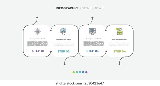 Modelo de infográfico do Criador de Linha do Tempo. 4 Passo jornada de linha do tempo, calendário Modelo de design de infográficos simples plano