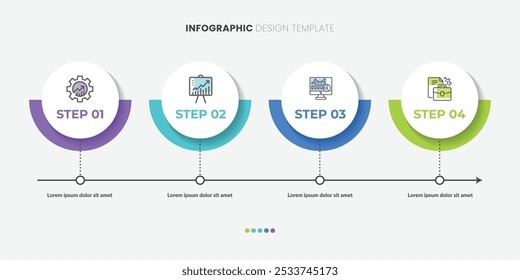 Timeline Plantilla de infografía de Creator. 4 Pasos de línea de tiempo de viaje, calendario Plantilla de diseño de infografías simple plana