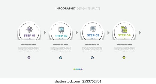 Modelo de infográfico do Criador de Linha do Tempo. 4 Passo jornada de linha do tempo, calendário Modelo de design de infográficos simples plano