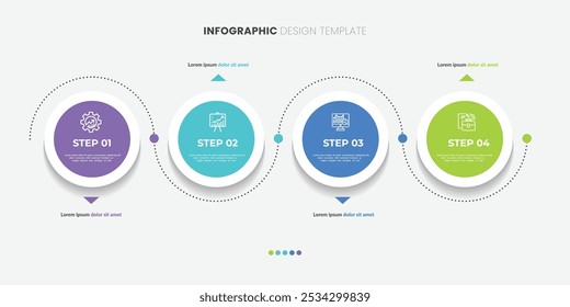 Modelo de infográfico do Criador de Linha do Tempo. 4 Passo jornada de linha do tempo, calendário Modelo de design de infográficos simples plano