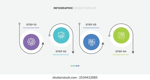 Modelo de infográfico do Criador de Linha do Tempo. 4 Passo jornada de linha do tempo, calendário Modelo de design de infográficos simples plano