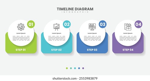 Timeline Creator infographic template. 4 Step timeline journey, calendar Flat simple infographics design template