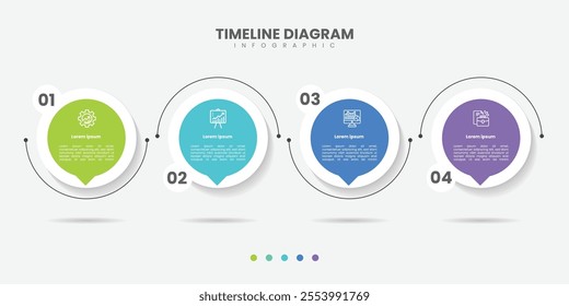 Timeline Creator infographic template. 4 Step timeline journey, calendar Flat simple infographics design template