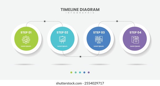 Timeline Creator infographic template. 4 Step timeline journey, calendar Flat simple infographics design template