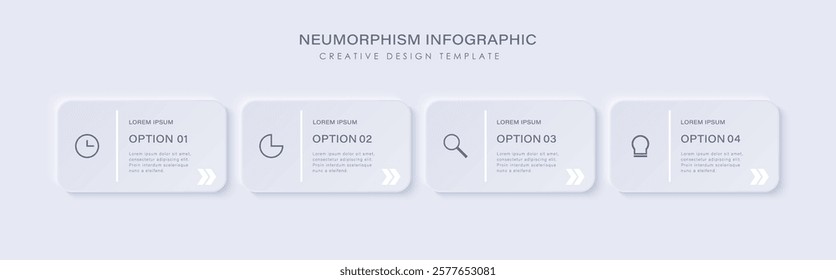 Timeline Creator infographic template. 4 Step timeline journey. Neumorphism style