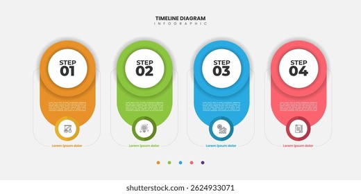 Modelo de infográfico do Criador de Linha do Tempo. 4 Passo viagem de linha do tempo, calendário Modelo simples de design de infográficos plano. gráfico de apresentação.
