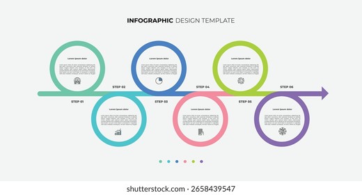 Modelo de infográfico do Criador de Linha do Tempo. 4,5,6 Passo de linha do tempo, calendário Modelo de design de infográficos simples plano