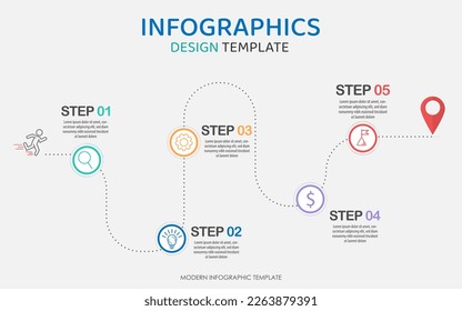 Plantilla de infografía de Creador de línea de tiempo. Viaje de línea de tiempo de 5 pasos, calendario Plano sencillo de diseño de infografías. gráfico de presentación. Concepto de negocio con 5 opciones, ilustración vectorial.
