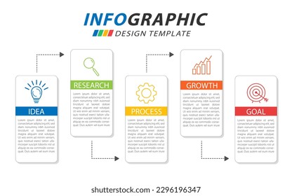 Plantilla de infografía de Creador de línea de tiempo. Viaje de línea de tiempo de 5 pasos, plantilla de diseño de infografías planas. gráfico de presentación. Concepto de negocio con 5 opciones, ilustración vectorial.