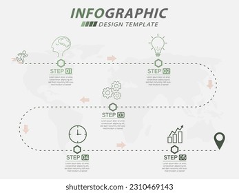 Timeline Creator infographic template. 5 Step timeline journey, calendar Flat simple infographics design template. Green eco presentation. Business concept with 5 options, vector illustration.