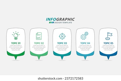 Plantilla de infografía de Creador de línea de tiempo. Viaje de línea de tiempo de 5 pasos, calendario Plano sencillo de diseño de infografías. gráfico de presentación. Concepto de negocio con 5 opciones, ilustración gantt vector.
