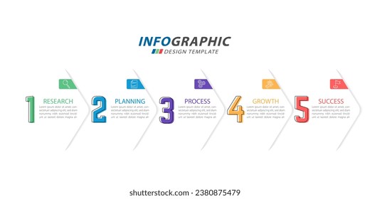 Plantilla de infografía de Creador de línea de tiempo. Viaje de línea de tiempo de 5 pasos, calendario Plano sencillo de diseño de infografías. gráfico de presentación. Concepto de negocio con 5 opciones, ilustración de vector de número.