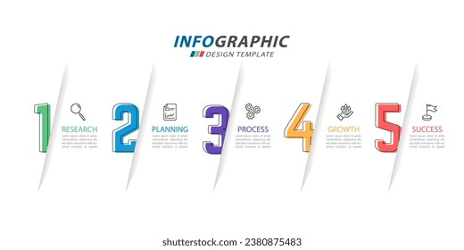 Plantilla de infografía de Creador de línea de tiempo. Viaje de línea de tiempo de 5 pasos, calendario Plano sencillo de diseño de infografías. gráfico de presentación. Concepto de negocio con 5 opciones, ilustración de vector de número.