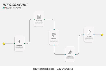 Plantilla de infografía de Creador de línea de tiempo. Viaje de línea de tiempo de 5 pasos, calendario Plano sencillo de diseño de infografías. gráfico de presentación. Concepto de negocio con 5 opciones, ilustración gantt vector.