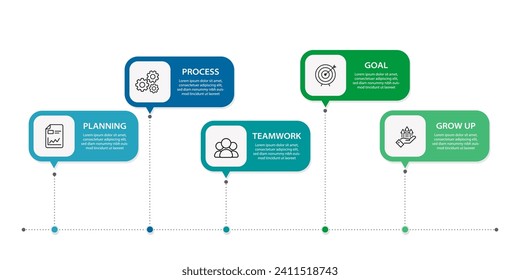 Plantilla de infografía de Creador de línea de tiempo. Viaje de línea de tiempo de 5 pasos, calendario Plano sencillo de diseño de infografías. gráfico de presentación. Concepto de negocio con 5 opciones, ilustración gantt vector.