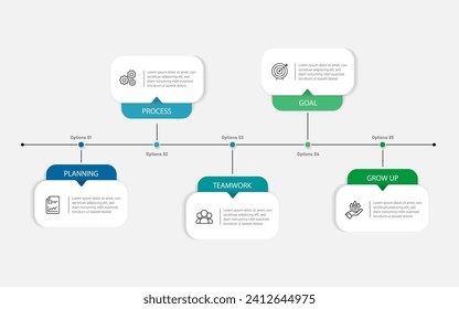 Timeline Creator infographic template. 5 Step timeline journey, calendar Flat simple infographics design template. presentation graph. Business concept with 5 options, number vector illustration.