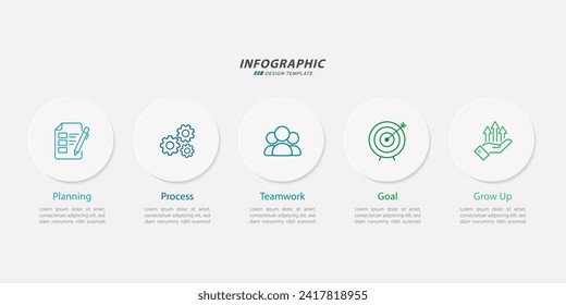 Timeline Creator infographic template. 5 Step timeline journey, calendar Flat simple infographics design template. presentation graph. Business concept with 5 options, number vector illustration.