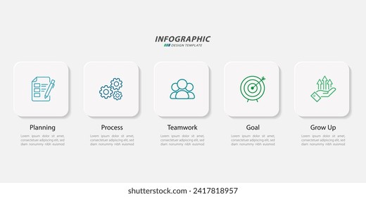 Plantilla de infografía de Creador de línea de tiempo. Viaje de línea de tiempo de 5 pasos, calendario Plano sencillo de diseño de infografías. gráfico de presentación. Concepto de negocio con 5 opciones, ilustración de vector de número.