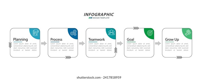 Plantilla de infografía de Creador de línea de tiempo. Viaje de línea de tiempo de 5 pasos, calendario Plano sencillo de diseño de infografías. gráfico de presentación. Concepto de negocio con 5 opciones, ilustración de vector de número.