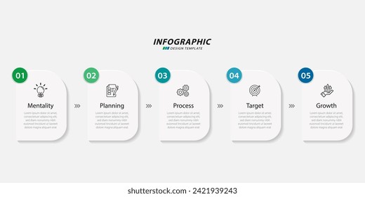 Plantilla de infografía de Creador de línea de tiempo. Viaje de línea de tiempo de 5 pasos, calendario Plano sencillo de diseño de infografías. gráfico de presentación. Concepto de negocio con 5 opciones, ilustración gantt vector.