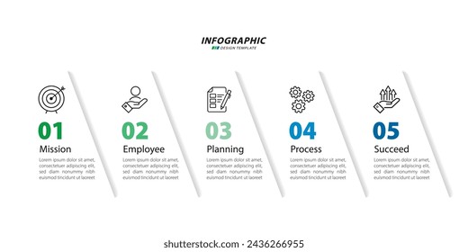 Plantilla de infografía de Timeline Creator. 5 Paso de viaje de línea de tiempo, calendario Plantilla de diseño de infografías simples planas. Concepto de negocio con 5 opciones, ilustración vectorial gantt.