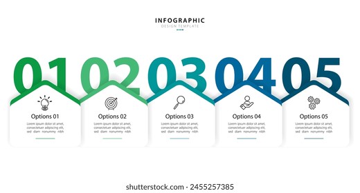 Timeline Creator infographic template. 5 Step timeline journey, calendar Flat simple infographics design template. presentation graph. Business concept with 5 options, gantt vector illustration.